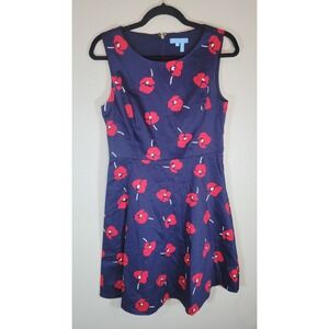 Draper James Navy Blue Red Floral Sleeveless Fit‎ & Flare Dress Women's Size 4